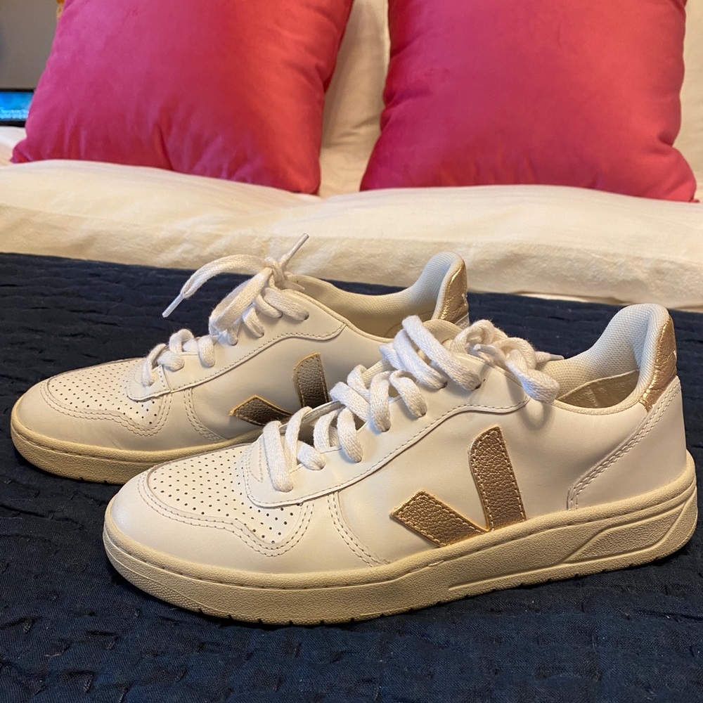 Veja White and Gold Women's Sneakers